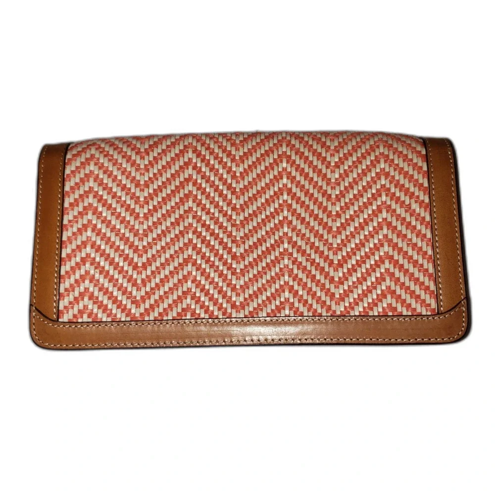 J. MCLAUGHLIN  Orange Cream Woven Tan Leather Clutch Purse
